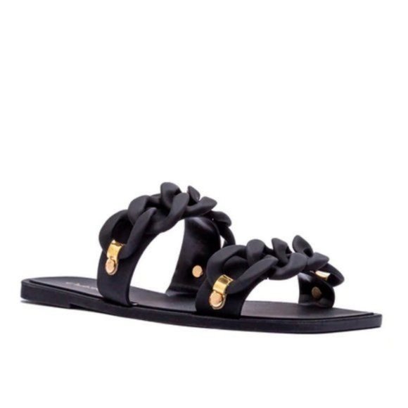 !! NEW !! Jelly Slide Sandals with Chain Detail in Matte Black - Picture 5 of 11